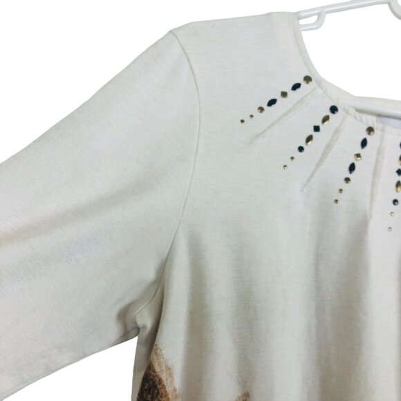 Alfred Dunner Floral Print Top Sz Small Studded Yoke Neckline 3/4 Sleeve Cotton - Picture 2 of 6
